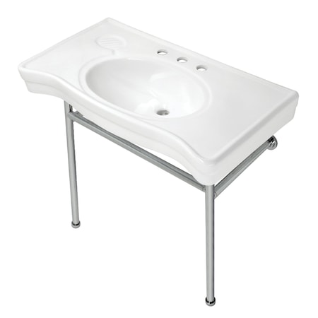 Kingston Brass 36 Ceramic Console Sink with Stainless Steel Legs, WhitePolished Chrome VPB28140W81